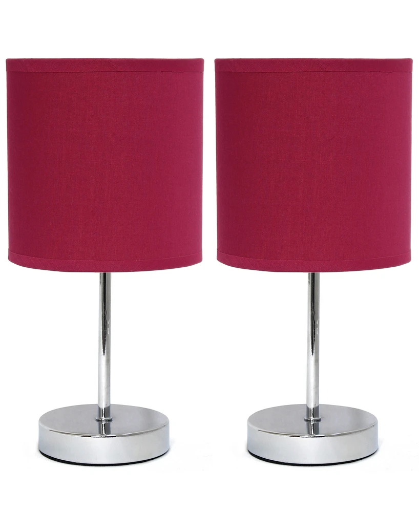 Simple Designs Chrome Mini Basic Table Lamp with Fabric Shade 2 Pack Set