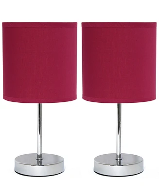 Simple Designs Chrome Mini Basic Table Lamp with Fabric Shade 2 Pack Set