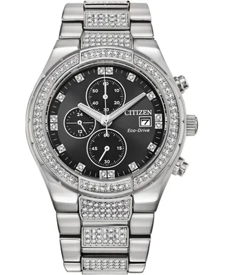 Citizen Men's Chronograph Eco-Drive Crystal Stainless Steel Bracelet Watch 42mm - Silver