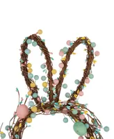 Glitzhome Easter Bunny Shaped Wreath with Eggs Satin Ribbon Bow