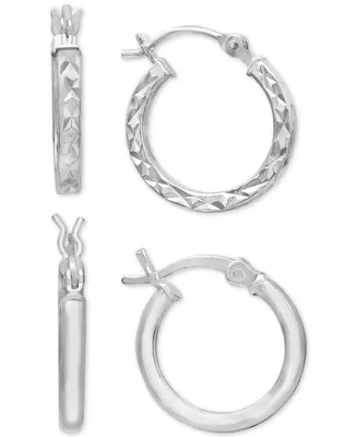 Giani Bernini 2-Pc. Set Polished & Textured Hoop Earrings in Sterling Silver, Created for Macy's