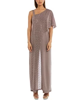 R & M Richards One-Shoulder Metallic Jumpsuit