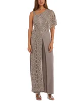 R & M Richards One-Shoulder Lace Jumpsuit