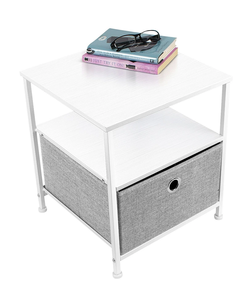 Sorbus 1 Drawers Nightstand with Shelf - Steel Frame, Wood Top & Easy Pull Fabric Bins Perfect for Home, Bedroom, Office College Dorm