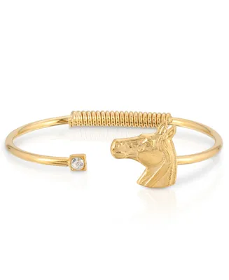 2028 14K Gold-Tone Dipped Clear Crystal and Horse Accent Hinge Bracelet