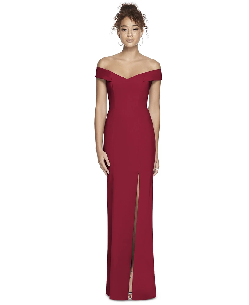 Dessy Collection Women's Off-the-Shoulder Criss Cross Back Trumpet Gown