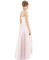 Alfred Sung Women's Strapless Satin High Low Dress with Pockets