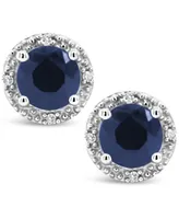 Sapphire (1-1/5 ct. t.w.) and Diamond Accent Stud Earrings in Sterling Silver
