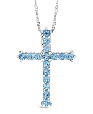 Swiss Blue Topaz (2-3/8 ct. t.w.) Cross Pendant Necklace in Sterling Silver