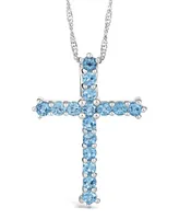 Swiss Blue Topaz (2-3/8 ct. t.w.) Cross Pendant Necklace in Sterling Silver