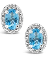 Swiss Blue Topaz (1-1/8 ct. t.w.) and Diamond Accent Stud Earrings in Sterling Silver