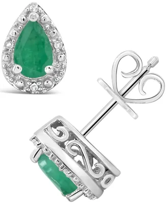 Emerald (3/4 ct. t.w.) and Diamond Accent Stud Earrings in Sterling Silver