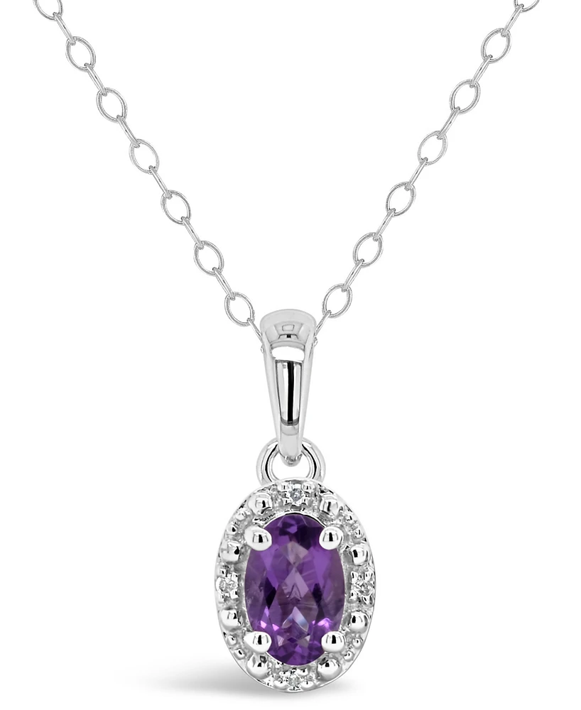 Gemstone and Diamond Accent Pendant Necklace Sterling Silver