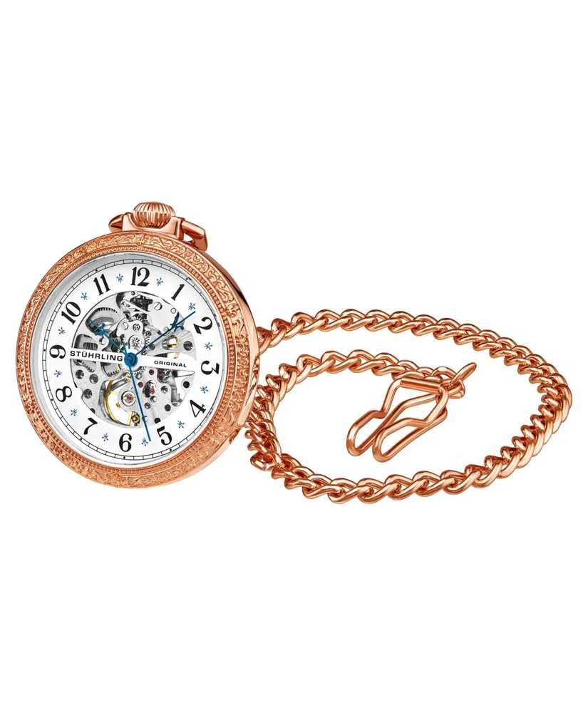 Stuhrling Women's Rose Gold Stainless Steel Chain Pocket Watch 48mm