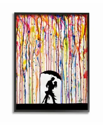 Stupell Industries Melting Colors Rainbow Rain Drops Umbrella Dancing Silhouette Framed Giclee Texturized Art Collection
