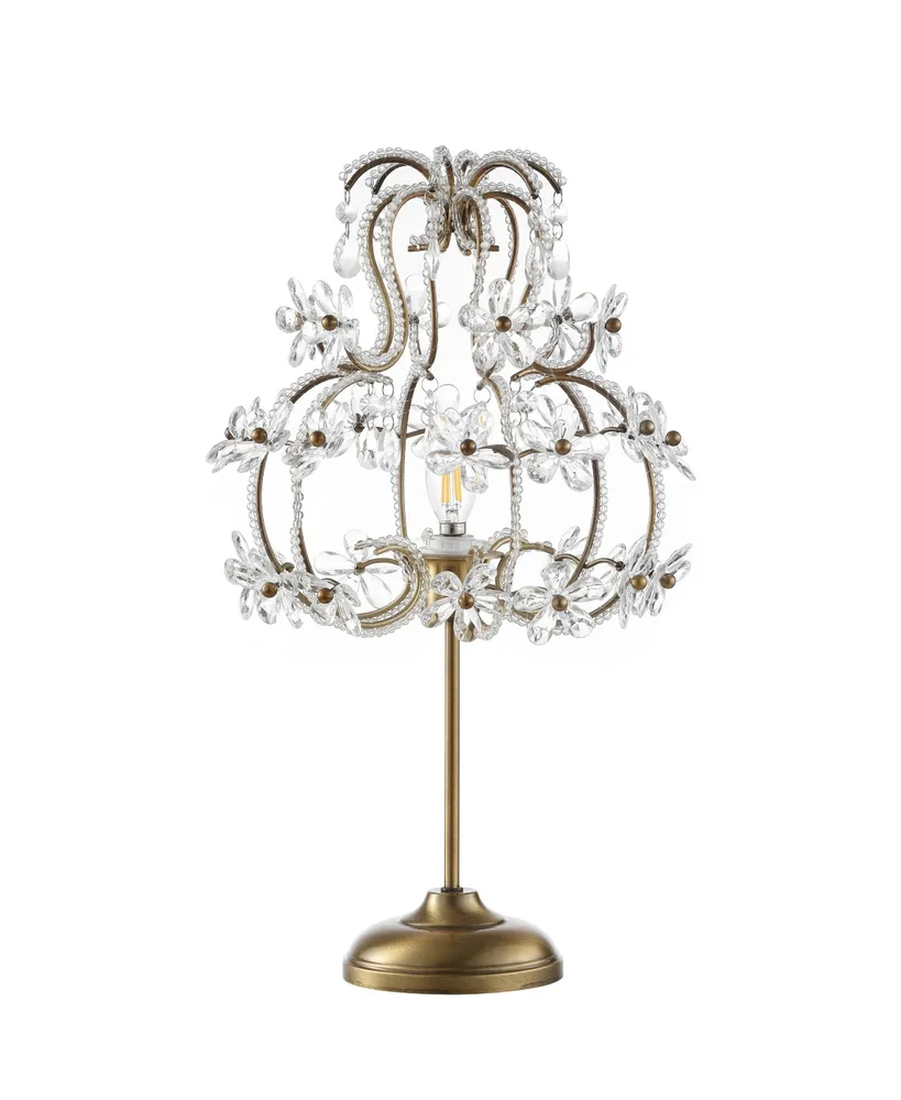 Clara 20.5" Crystal Flower Beaded Girandole, Acrylic Led Table Lamp - Brass Gold