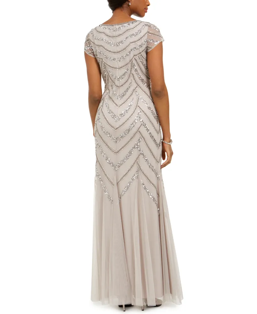 Adrianna Papell Embellished Godet-Inset Gown