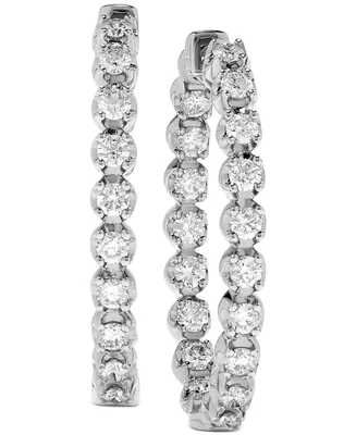 Diamond (1-1/2 ct. t.w.) Inside-Out Oval Medium Hoop Earrings 14k White or Yellow Gold, 1.25"