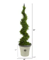 Nearly Natural 4.5ft. Cypress Artificial Spiral Topiary Tree in Decorative Planter