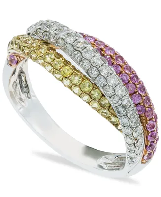 Yellow Sapphire (5/8 ct. t.w.) and Pink Sapphire (5/8 ct. t.w.) Diamond (3/8 ct. t.w.) Ring Set in 14k White Gold
