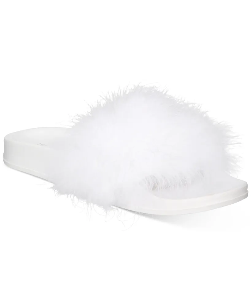 I.n.c. International Concepts Women's Marabou Pool Slides, Created for Macy's