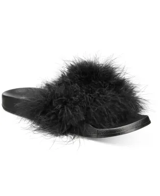 I.n.c. International Concepts Women's Marabou Pool Slides, Created for Macy's