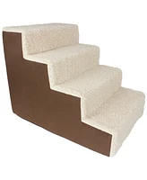 Home Base Dog Stairs 4-Step Pet Steps for Couch and High Bed, Non Slip, Density Sherpa Foam
