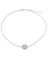 Cubic Zirconia Round Bezel Stone Ankle Bracelet Sterling Silver or 18K Gold-Plated