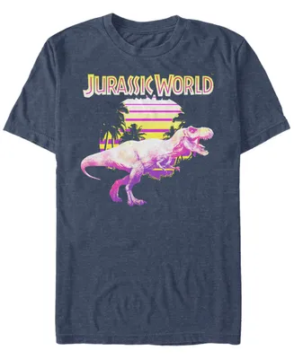 Fifth Sun Jurassic World Men's Neon Purple Yellow T-Rex Short Sleeve T-Shirt