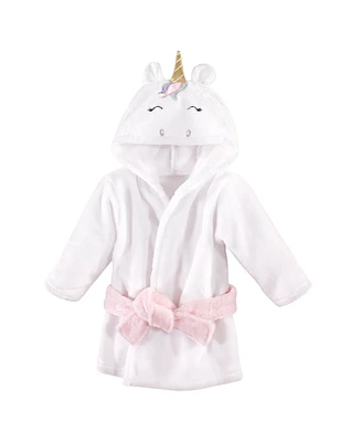 Hudson Baby Infant Girl Plush Animal Face Bathrobe, Multicolor Unicorn, 0-9 Months