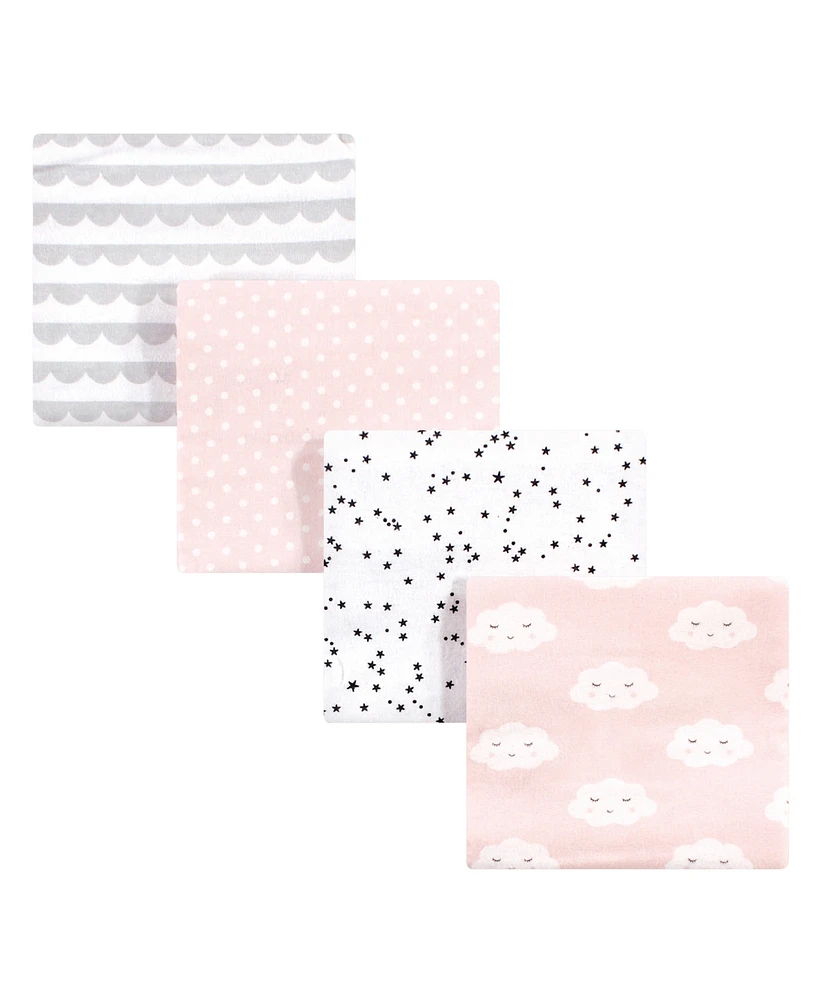 Hudson Baby Infant Girl Cotton Flannel Receiving Blankets Set, Pink Clouds, One Size