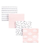 Hudson Baby Infant Girl Cotton Flannel Receiving Blankets Set, Pink Clouds, One Size