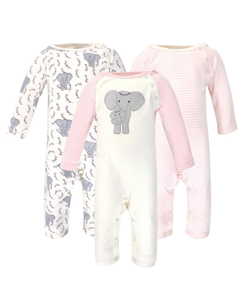 Touched by Nature Baby Girls Organic Cotton Coveralls 2pk Elephant