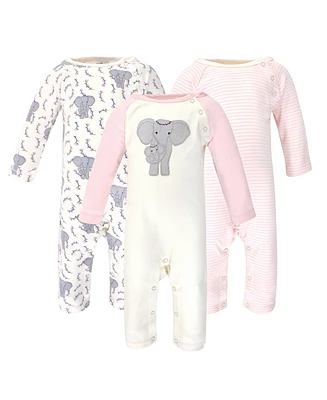 Touched by Nature Baby Girls Organic Cotton Coveralls 2pk Elephant, 12-18 Months