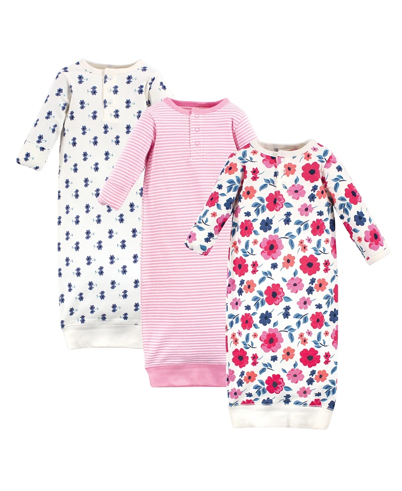 Touched by Nature Baby Girls Baby Organic Cotton Henley Long-Sleeve Gowns 3pk, Garden Floral