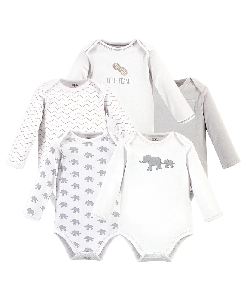 Touched by Nature Baby Girls and Boys Marching Elephant Long-Sleeve Bodysuits, Pack of 5