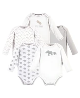 Touched by Nature Baby Girls and Boys Marching Elephant Long-Sleeve Bodysuits, Pack of 5