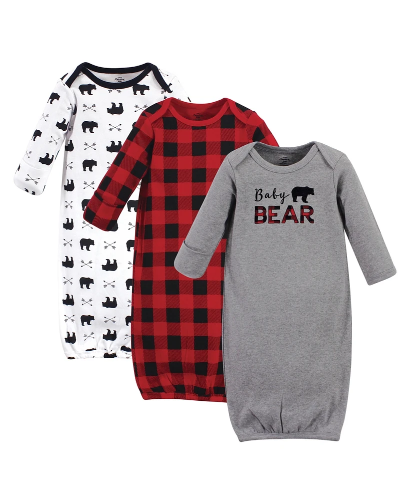 Little Treasure Baby Boys Treasure Baby Cotton Long-Sleeve Gowns 3pk, Baby Bear, 0-6 Months