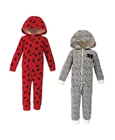 Little Treasure Toddler Girls Treasure Fleece Jumpsuits and Coveralls 2pk, Leopard Bow, 4