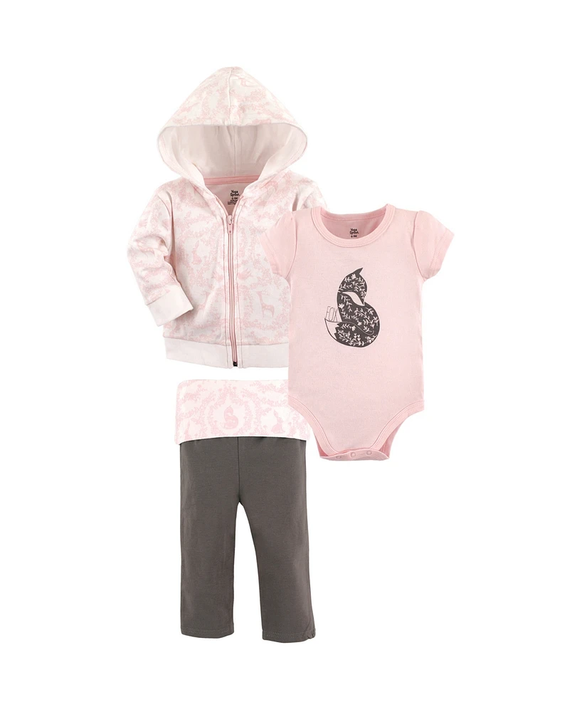 Yoga Sprout Baby Girls Cotton Hoodie, Bodysuit or Tee Top, and Pant