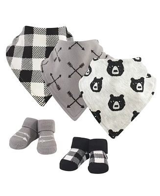 Yoga Sprout Baby Boy Cotton Bandana Bibs and Socks 5pk, One Size