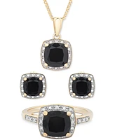 3-Pc. Set Onyx & Diamond Accent Pendant Necklace, Ring and Stud Earrings 14k Gold-Plated Sterling Silver (Also Available Silver)