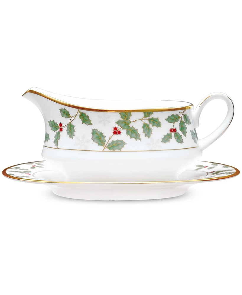 Noritake Holly & Berry Gold Gravy & Tray