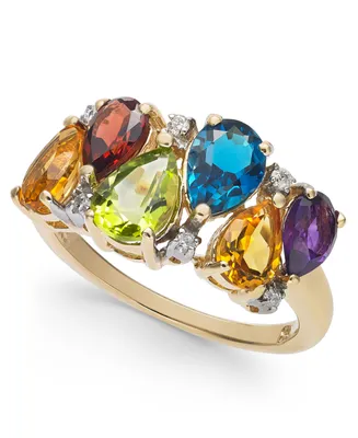Multi-Gemstone (3-1/3 ct. t.w.) & Diamond (1/20 ct. t.w.) Ring in 10k Gold