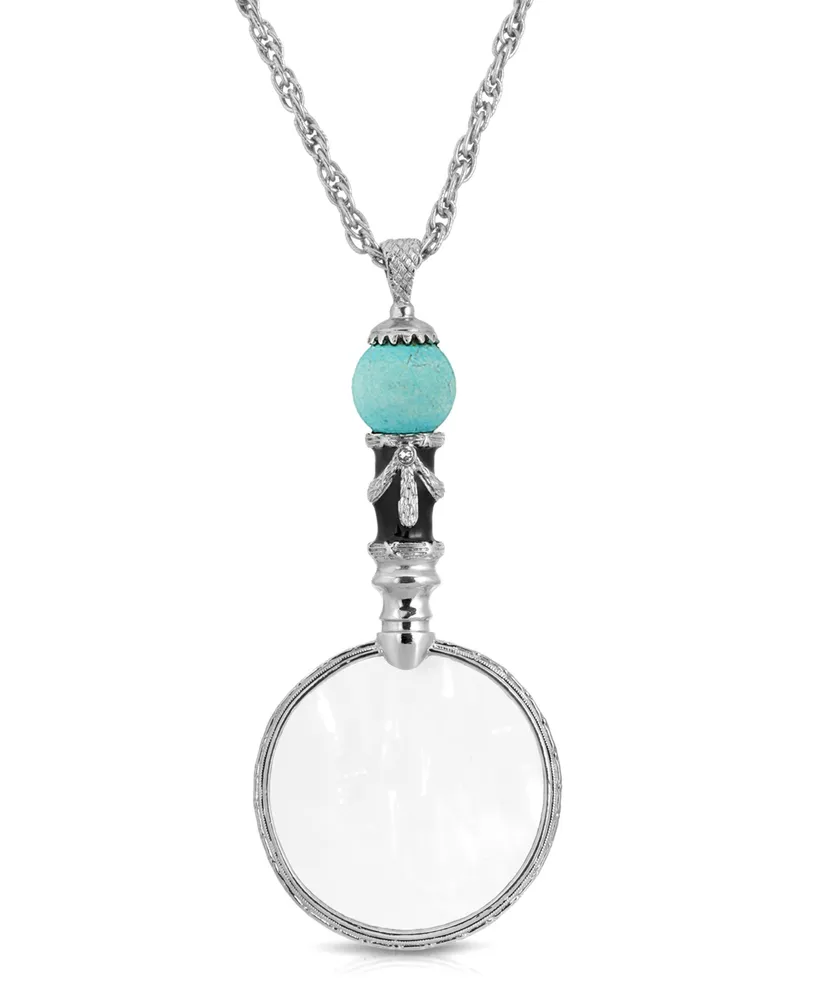 2028 Silver Tone Semi-Precious Turquoise Magnifier 30" Pendant