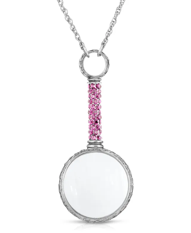 1928 Jewelry Pewter Pink Heart Magnifying Glass 28 Necklace
