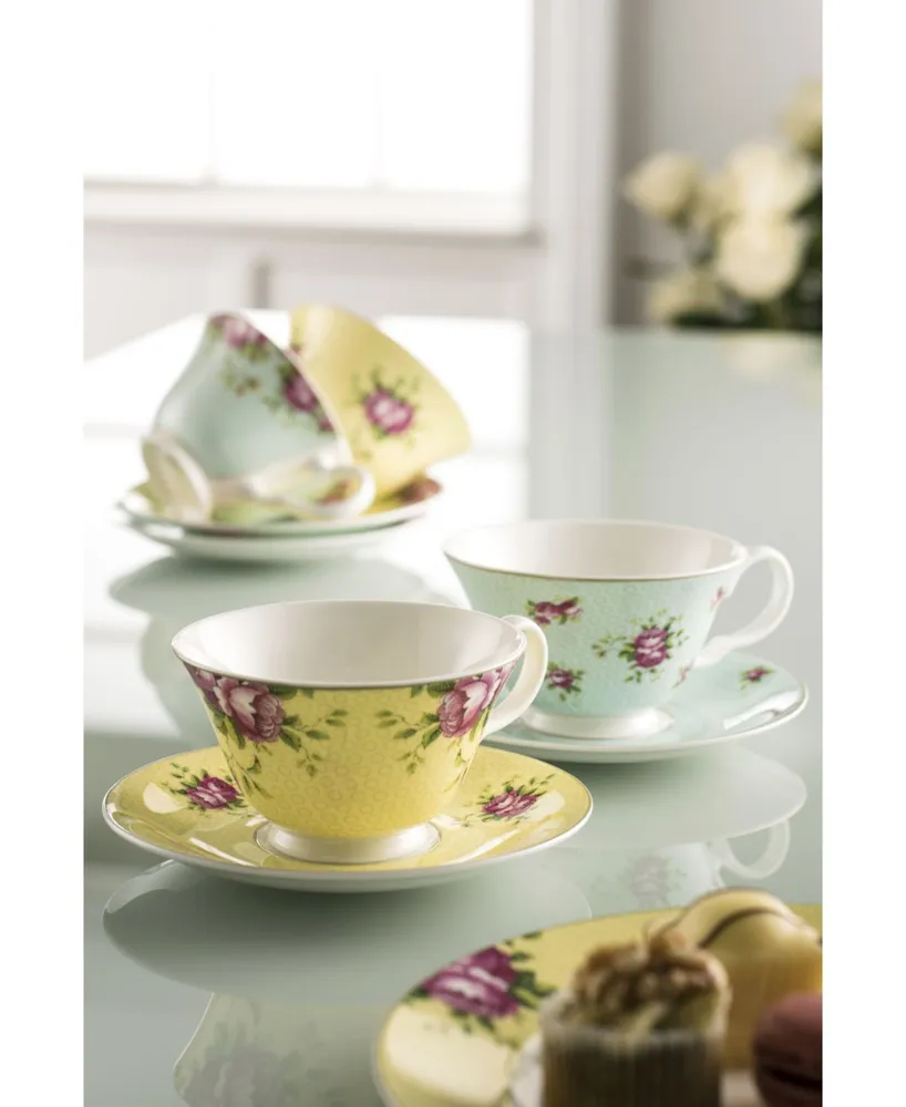 Aynsley China Archive Rose Teacups and Saucers, Set of 4