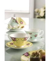 Aynsley China Archive Rose Teacups and Saucers, Set of 4