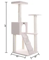 Armarkat Ivory Fleece Covered 53" High Real Wood Cat tre, B5301 - Classic Cat Tree with Ramp, Perch, and Playhouse