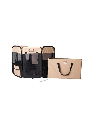 Armarkat PP003BGE-m Portable Pet Playpen in Black and Beige Combo for Puppies, Kittens, and Large Dogs